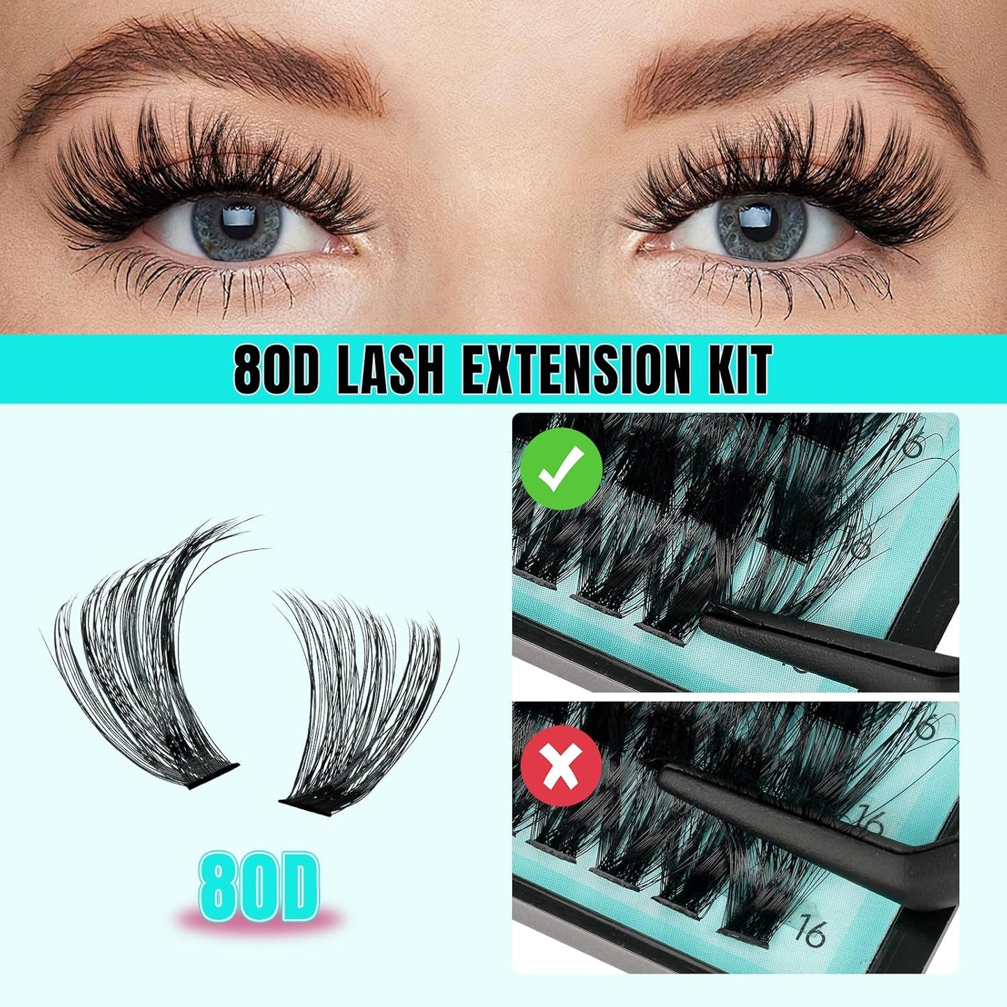 Lash Clusters 320Pcs 80D Eyelashes Cluster D Curl Individual Wispy Lashes Cluster for DIY Cluster Eyelash Extensions at Home for Beginners (Mix10-16mm)
