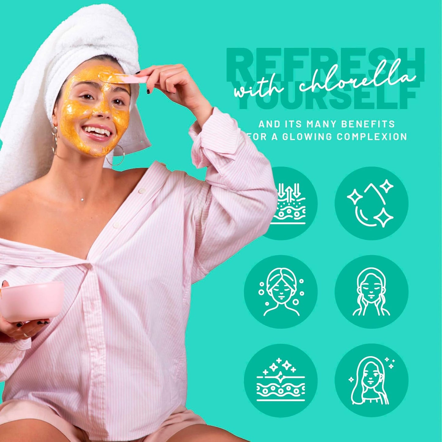 BRÜUN Jelly Mask Jar Chlorella Peel-Off Face Care Rubber Mask - A 23 fl oz Skin Care Moisturizing Gel Mask Jar Spa Set for Men, Women and Adults on Formal Gatherings and Events