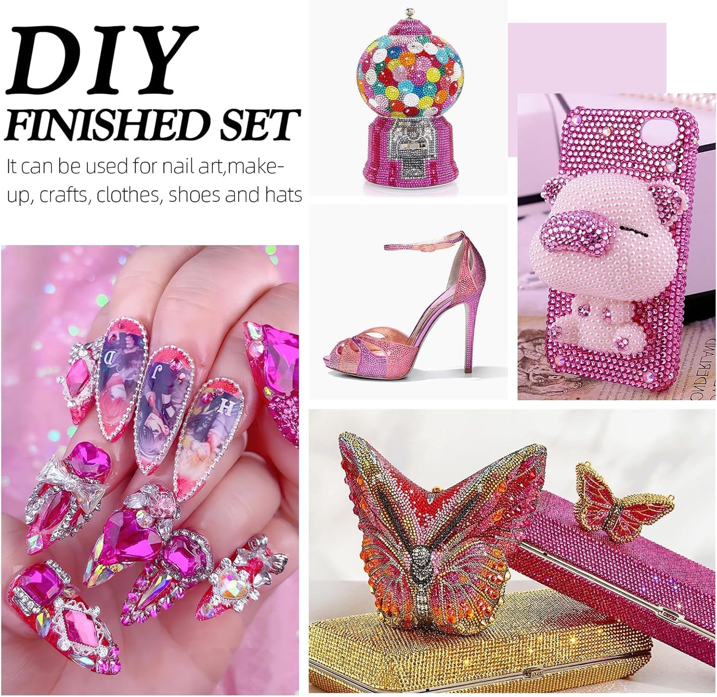 Fuchsia Flatback Rhinestones, Glass Rhinestones for Nail Art and Craft, Glue Fix, Loose Crystal Gemstones(Fuchsia, SS4, 2880pcs, 1.5-1.7mm)