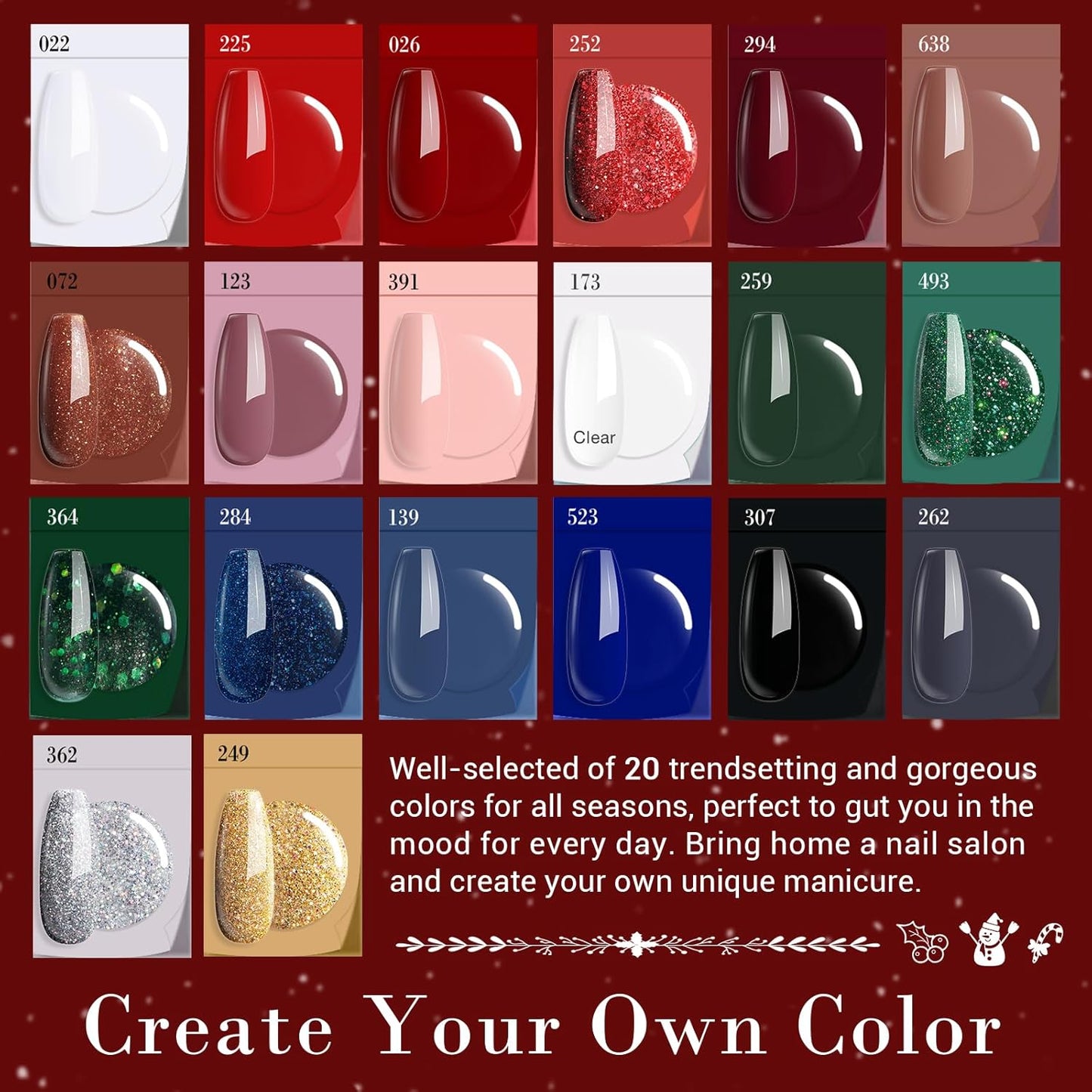 AZUREBEAUTY 31 PCS Dip Powder Nail Starter Kit Christmas, Red Green Gold Grey Acrylic Dipping Powder 20 Colors Set with Recycle Tray Top/Base Coat Activator French Nail Art Manicure Salon