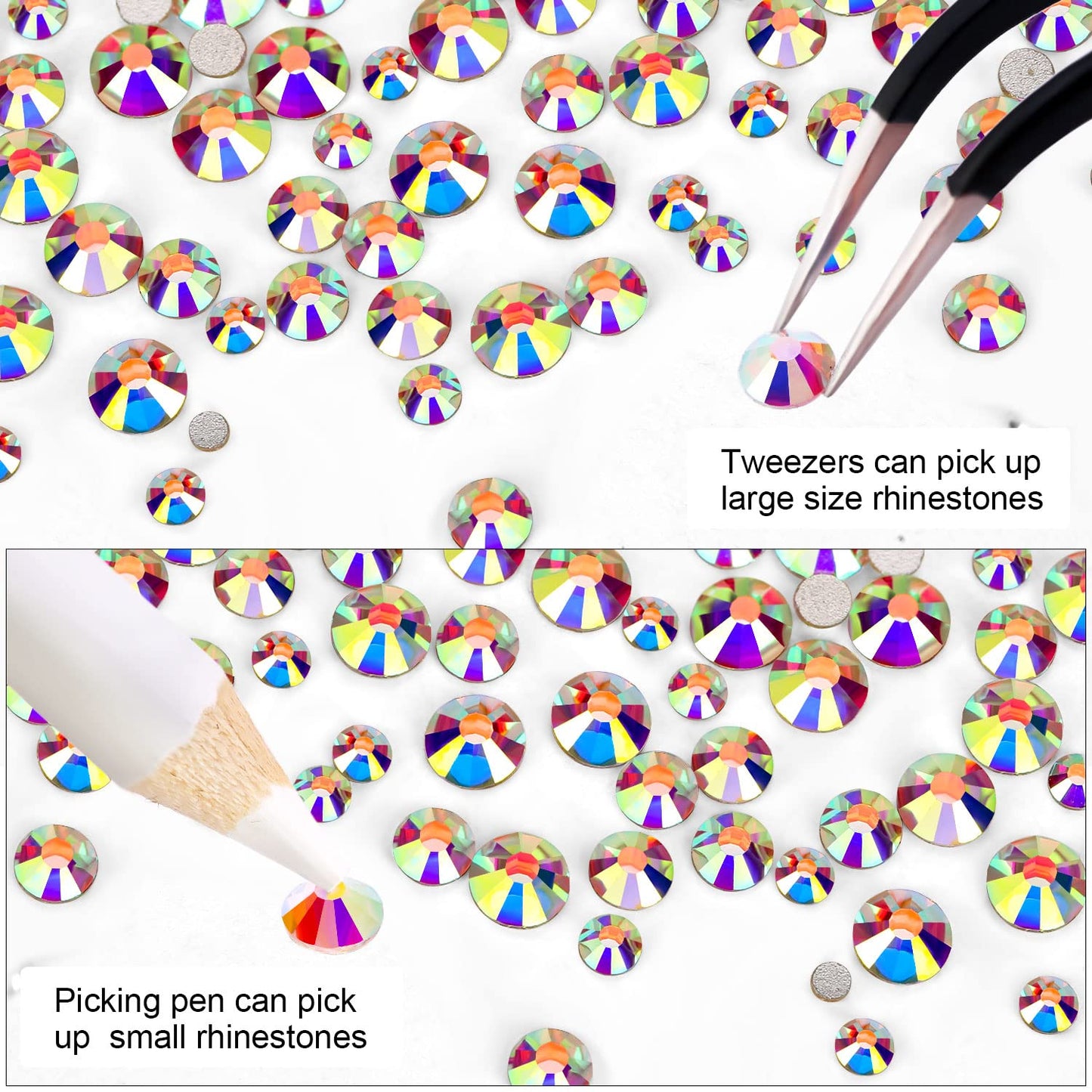 4240Pcs Flatback Crystal Ab Rhinestones Glass Gems for Nail Art Jewels Makeup Tumblers Shiny Round with Tweezers and Picking Pen (SS6~SS20 Set)