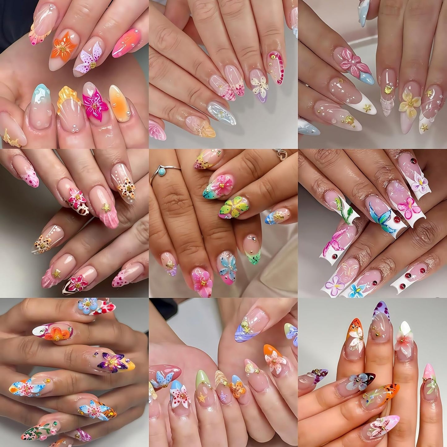 6Sheets Colorful Flower Nail Art Stickers 5D Micro Embossed Hawaiian Flowers Nail Decals Lily Hibiscus Floral Nail Design Tropical Flower Manicure Supplies Summer Floral Nail Accessories for Women