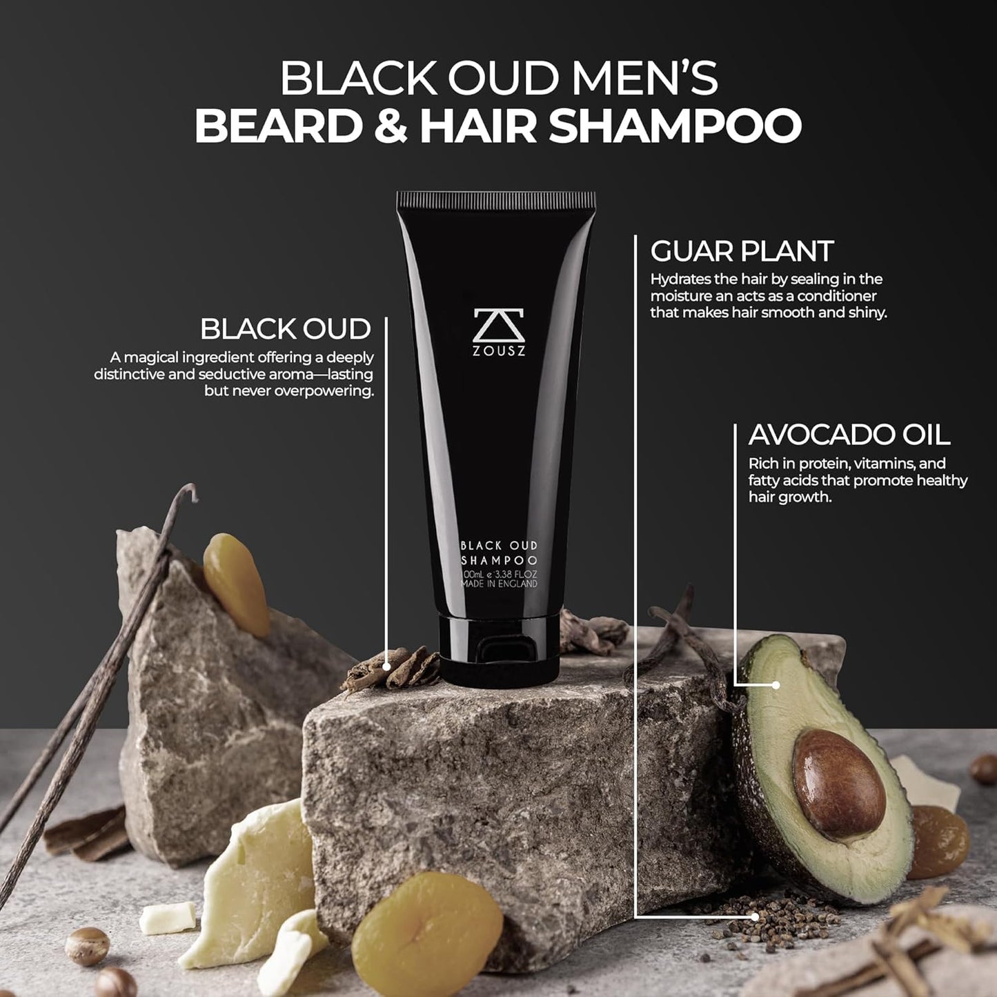 Black Oud Men's Shampoo, Hair & Beard Cleaner and Strengthener, Vegan & Hypoallergenic Shampoo , 3.38 Fl Oz Hair Shampoo & Beard Wash Kit Essential