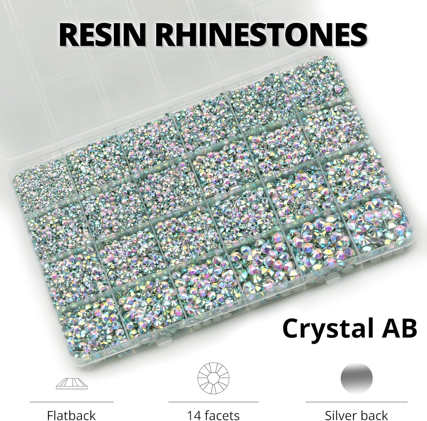 30000Pcs Resin Rhinestones Set for Crafting Bedazzling, Crystal ab Iridescent Flatback Gems Jewels for Crafts Clothes Shoes Fabric Outfit Nails Makeup, Flat Back Crystal 2-6mm with b 7000 Glue