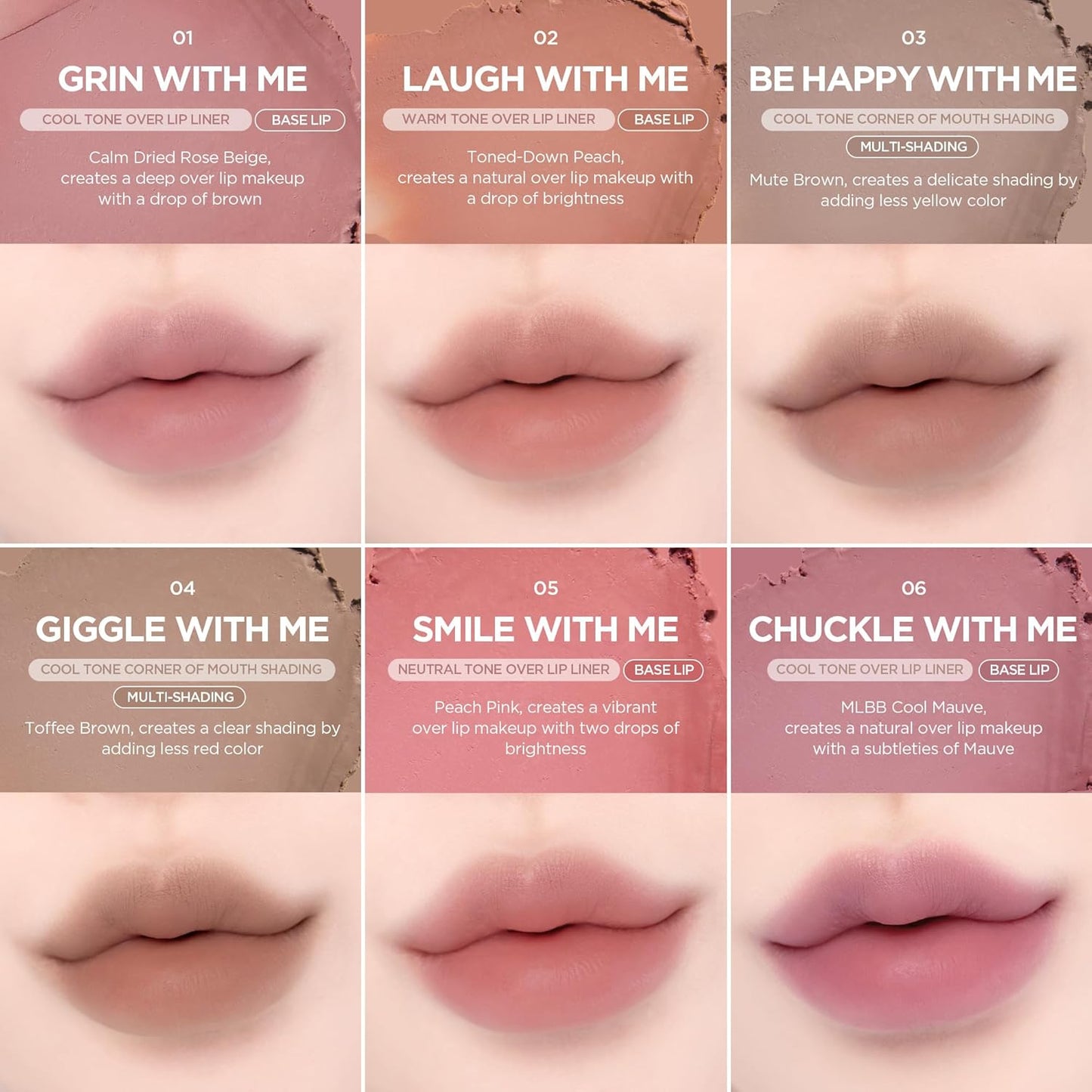 lilybyred Smiley Lip Blending Stick | Korean 3-in-1 Multi-Use Lip Liner, Smooth Creamy Texture, Long-Lasting Matte Finish, Soft Blur Effect, Precision Contour Pencil, 0.028 oz. (03 Be Happy with Me)