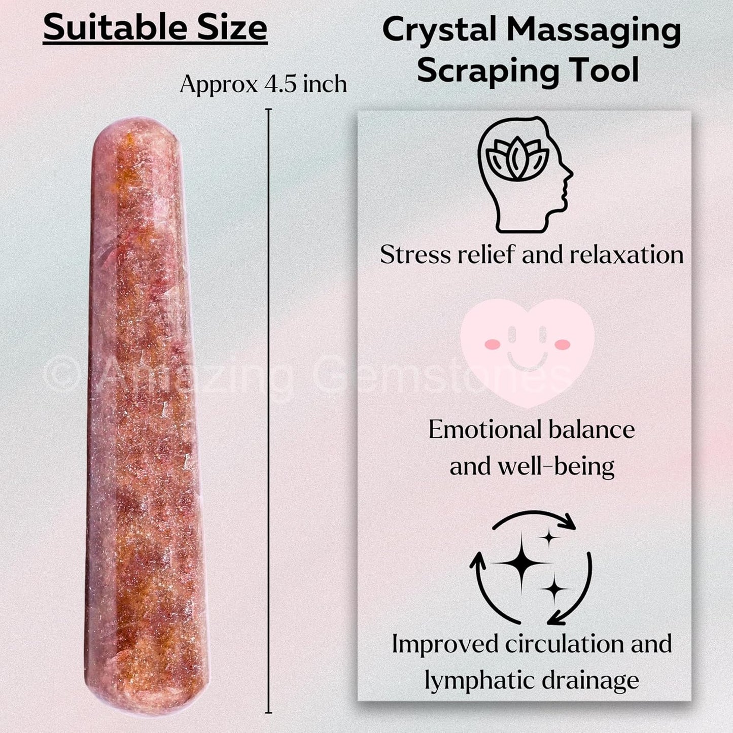 Amazing Gemstone Strawberry Quartz Crystal Wand Massage Stick - Pelvic Wand Gua Sha for Adults - Crystals and Healing Stones Massage Wands for Adults Gifts (Smooth)
