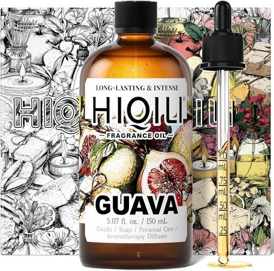 HIQILI Guava Fragrance Oil for Candle, Soap & Bath Bombs Making, Long-Lasting Fruity Scent, and Indoor Diffusers Use - 5.07 Fl Oz