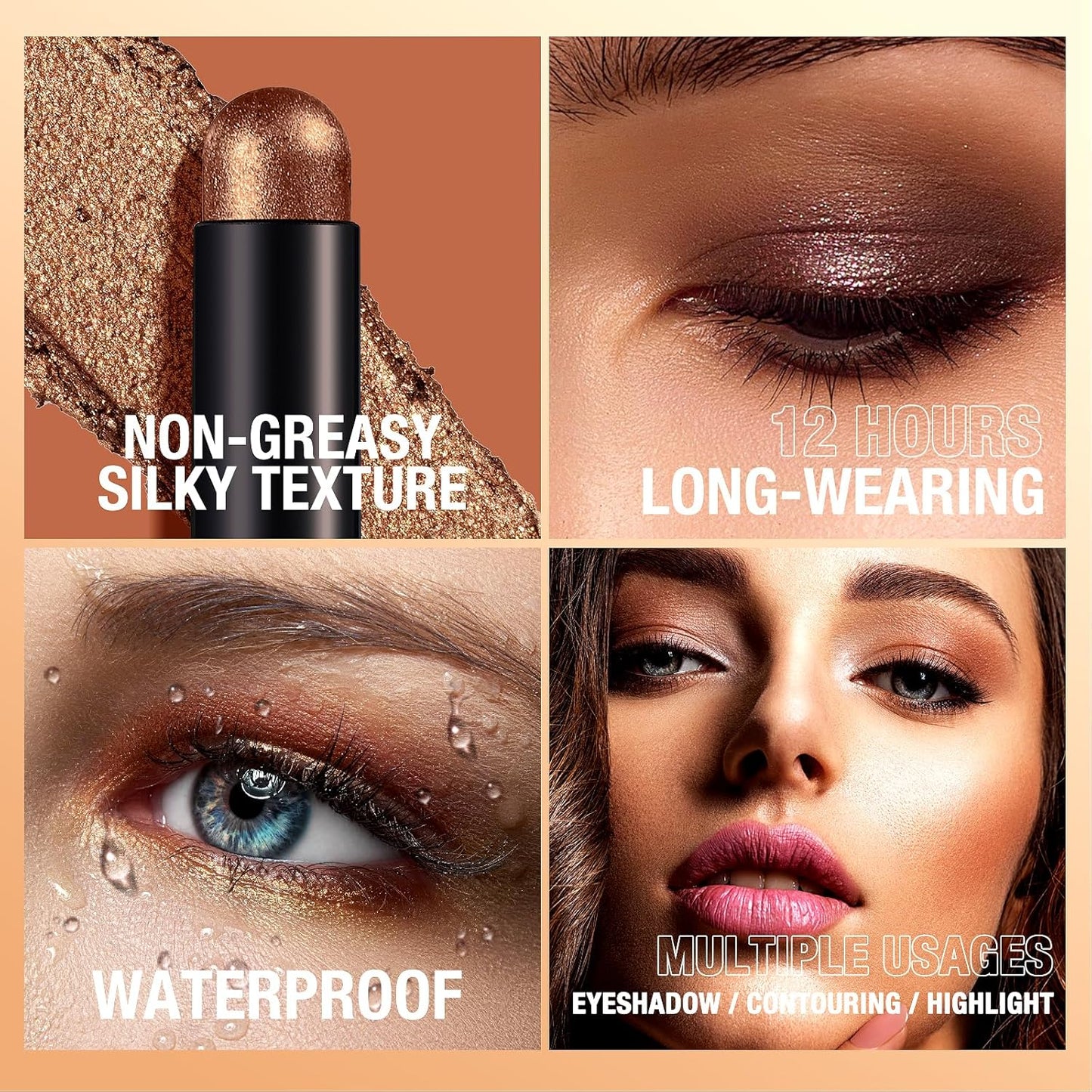 LANGMANNI 8 PCS Soft Smooth Cream Eyeshadow Stick Gift Set,Matte Earth Color+Bright Metal Color Contour Stick,Waterproof & Long-Lasting Eyeshadow (#A)