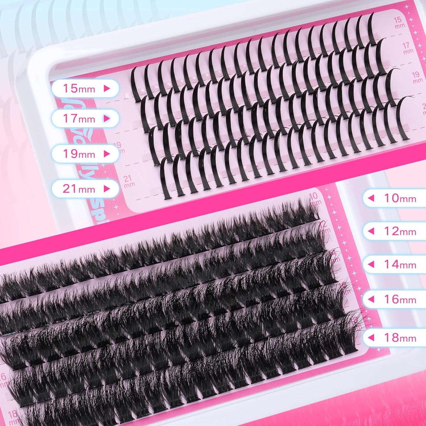 Lash Extension Kit with Lash Remover 100D Volume Spike Lash Clusters Kit D-curly Eyelash Extension Kit Manga Eyelash Clusters 10-21MM Individual Lashes Kit by Newcally
