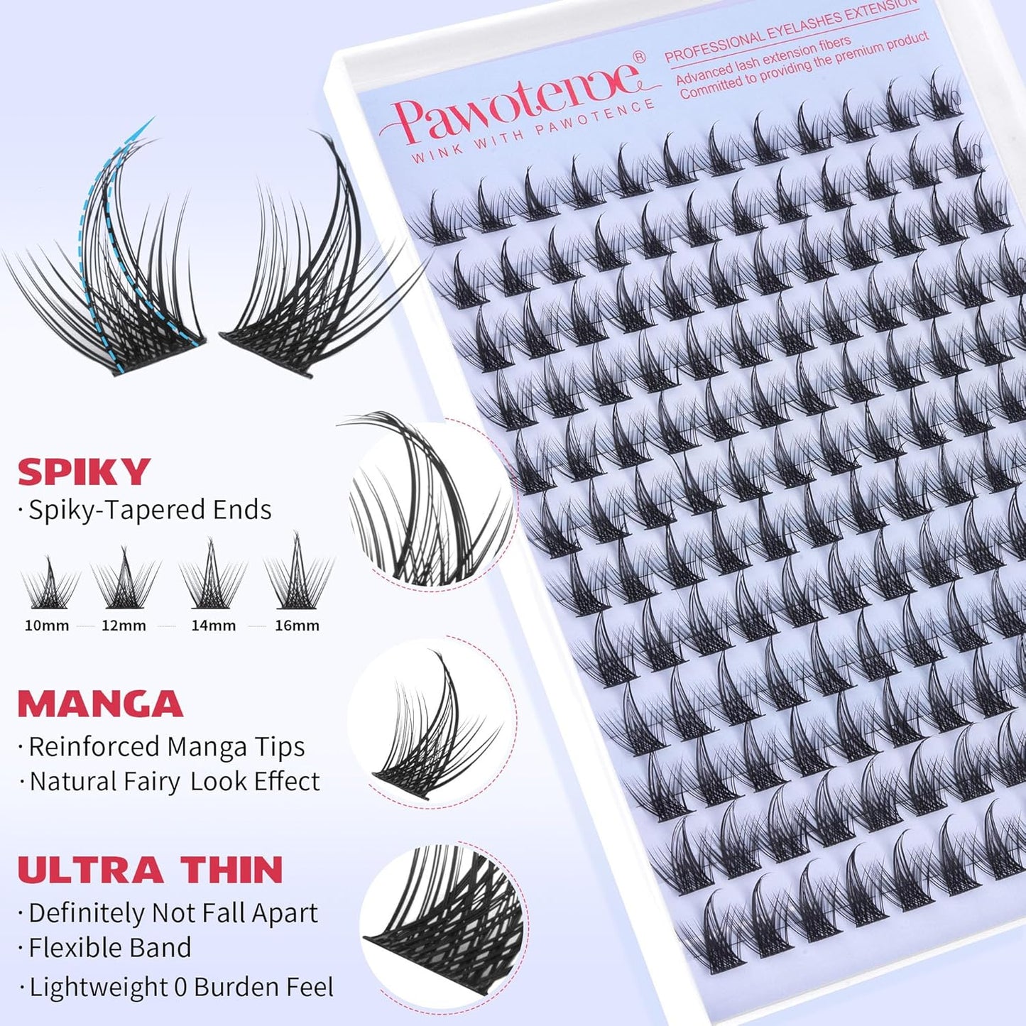 Pawotence Fairy Lash Clusters Natural Eyelash Clusters 10-16mm Manga Lashes Cluster Eyelash Extensions 144pcs Anime Individual Cluster Lashes Wispy for DIY Lash Extension