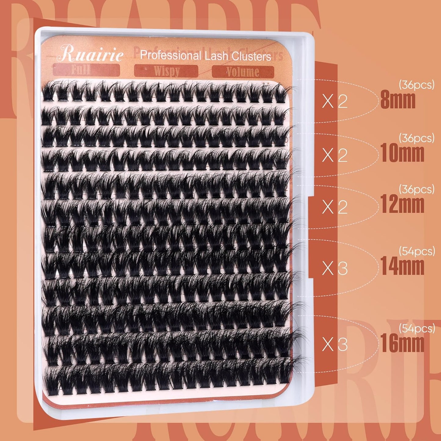 Ruairie Lash Clusters Wispy Eyelash Clusters Eyelash Extension 200D Volume Cluster Lashes 8-16MM Individual Lashes Extensions 216pcs Thick D-Curly Eye Lash Cluster