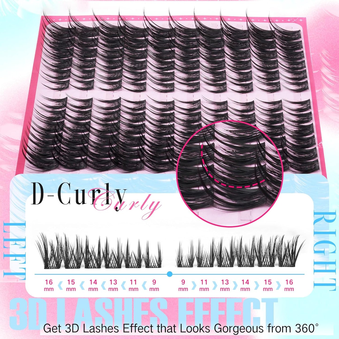 Cat Eye Lash Clusters Kit Wispy Manga Lash Extension Kit Natural Look Cluster Eyelash Extensions Fairy D-curly Cluster Lashes Kit 9-16MM DIY Eyelash Extension Kit by Newcally