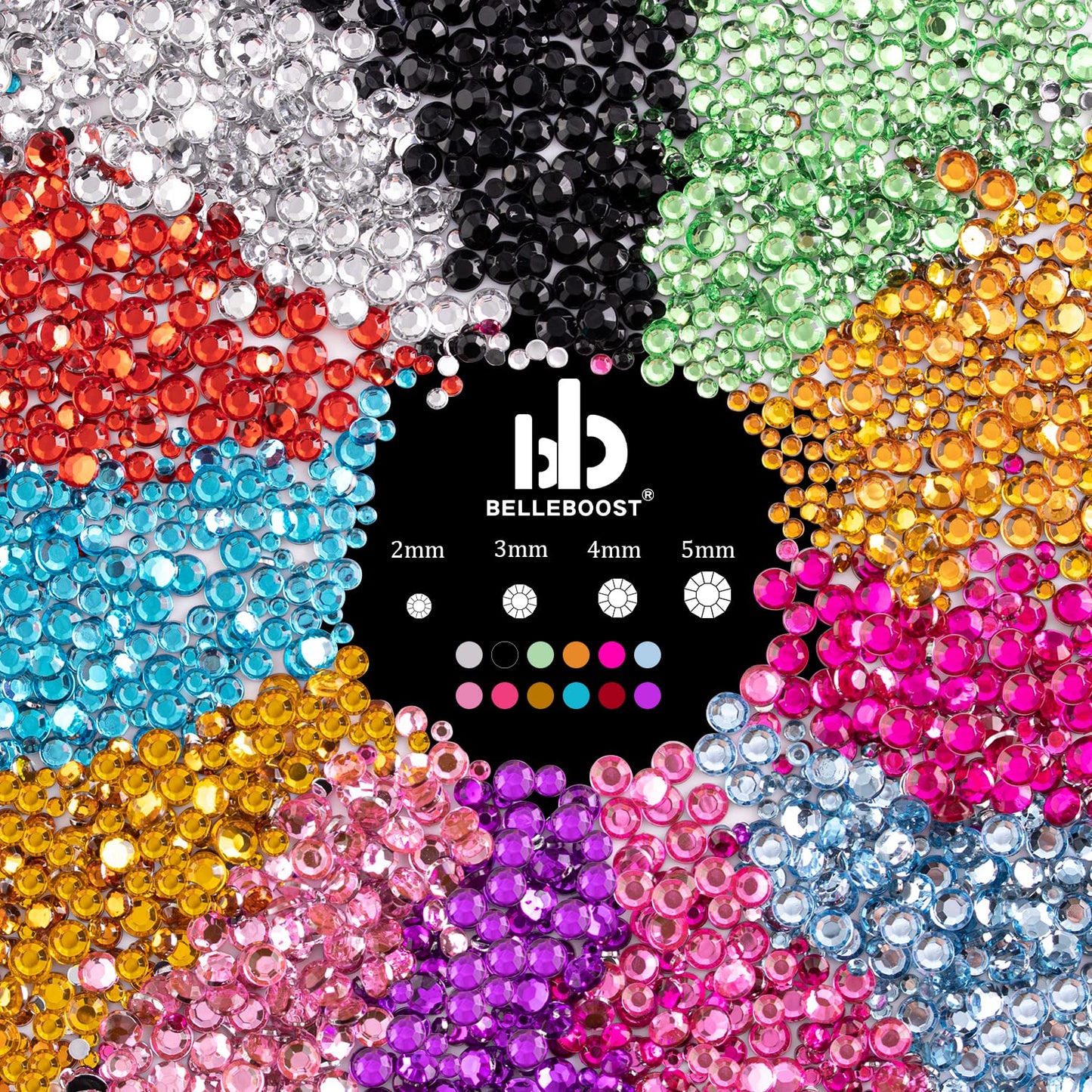 Flat Back Rhinestone Kits Colorful Rhinestones+Crystal AB&Transparent White Face Gems Nail Gem with Quick Dry Makeup Glue+Picker Pencil+Tweezer for Bedazzling Face Makeup and Nail Art
