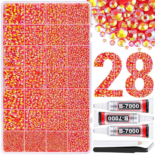 30000Pcs Resin Rhinestones for Bedazzling with 3Pcs B7000 Jewelry Glue, Red AB Flatback Gems Rhinestones for Crafting, Clothing Tumblers Mugs Shoes Fabric Decor Nail Art