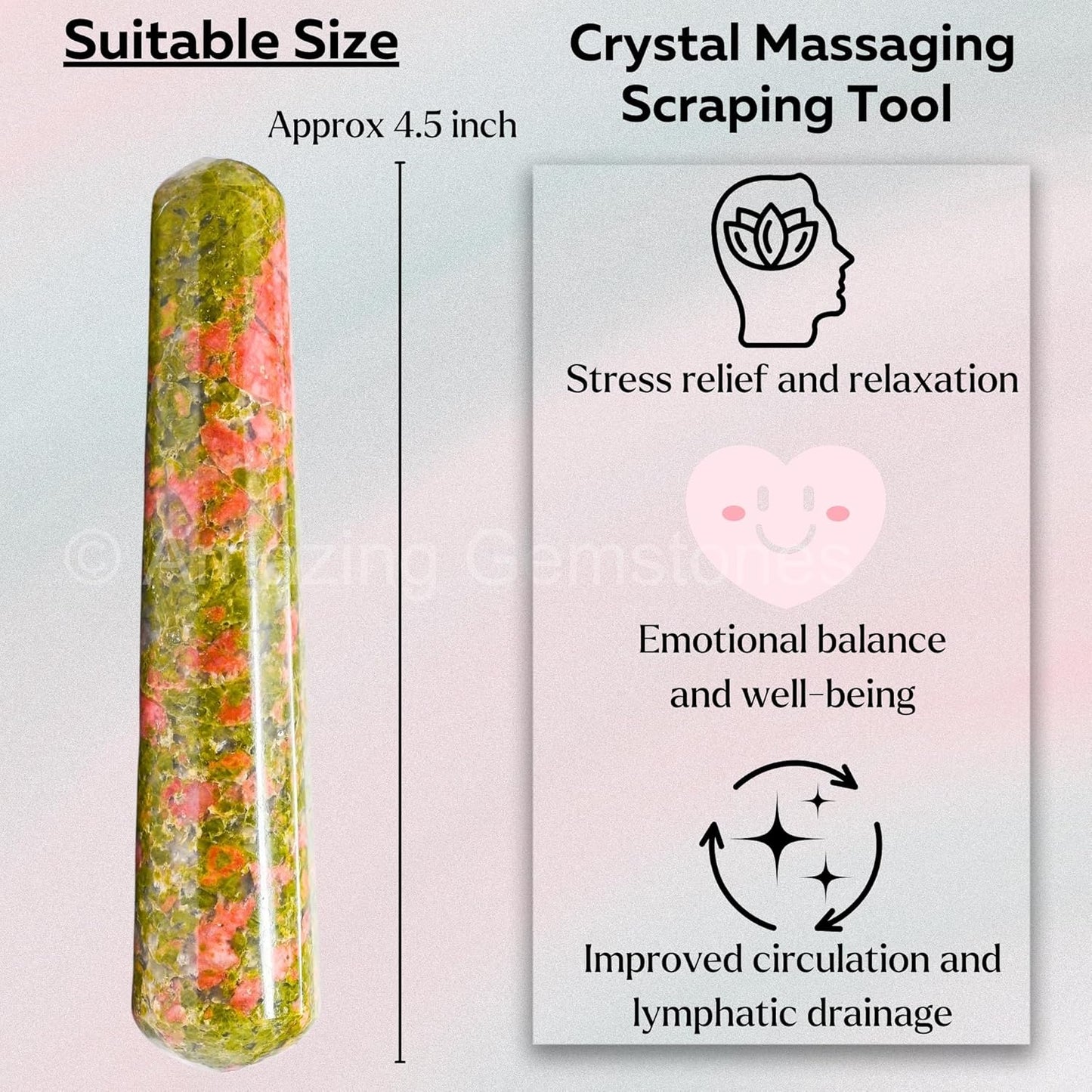 Amazing Gemstone Unakite Crystal Wand Massage Stick - Pelvic Wand Gua Sha for Adults - Crystals and Healing Stones Massage Wands for Adults Gifts (Smooth)