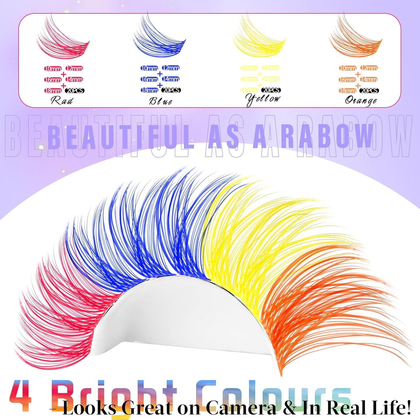 Colored Lash Clusters with Bottom Lashes D Curl 10-18mm Mixed 4 Colors Rainbow DIY Eyelash Extension Colorful Cluster Lashes Pack for Festival Christmas New Year and Cosplay by Yaiseiko