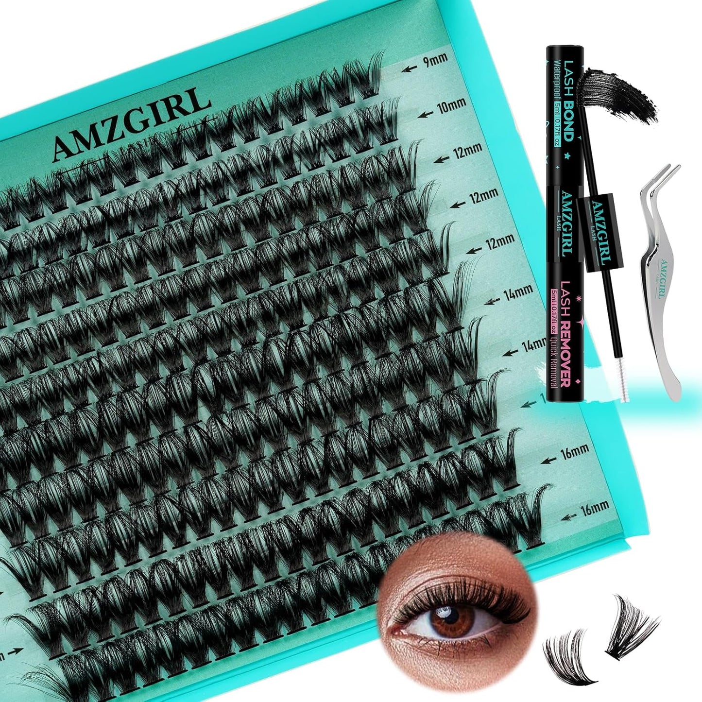 Lash Extension Kit 200PCS Lash Clusters Mix Eyelash Extension Kit with Waterproof Lash Bond and Remover,Individual Lashes with Lash Tweezers for Beginners at Home(60D,D-Mix9-16mm)