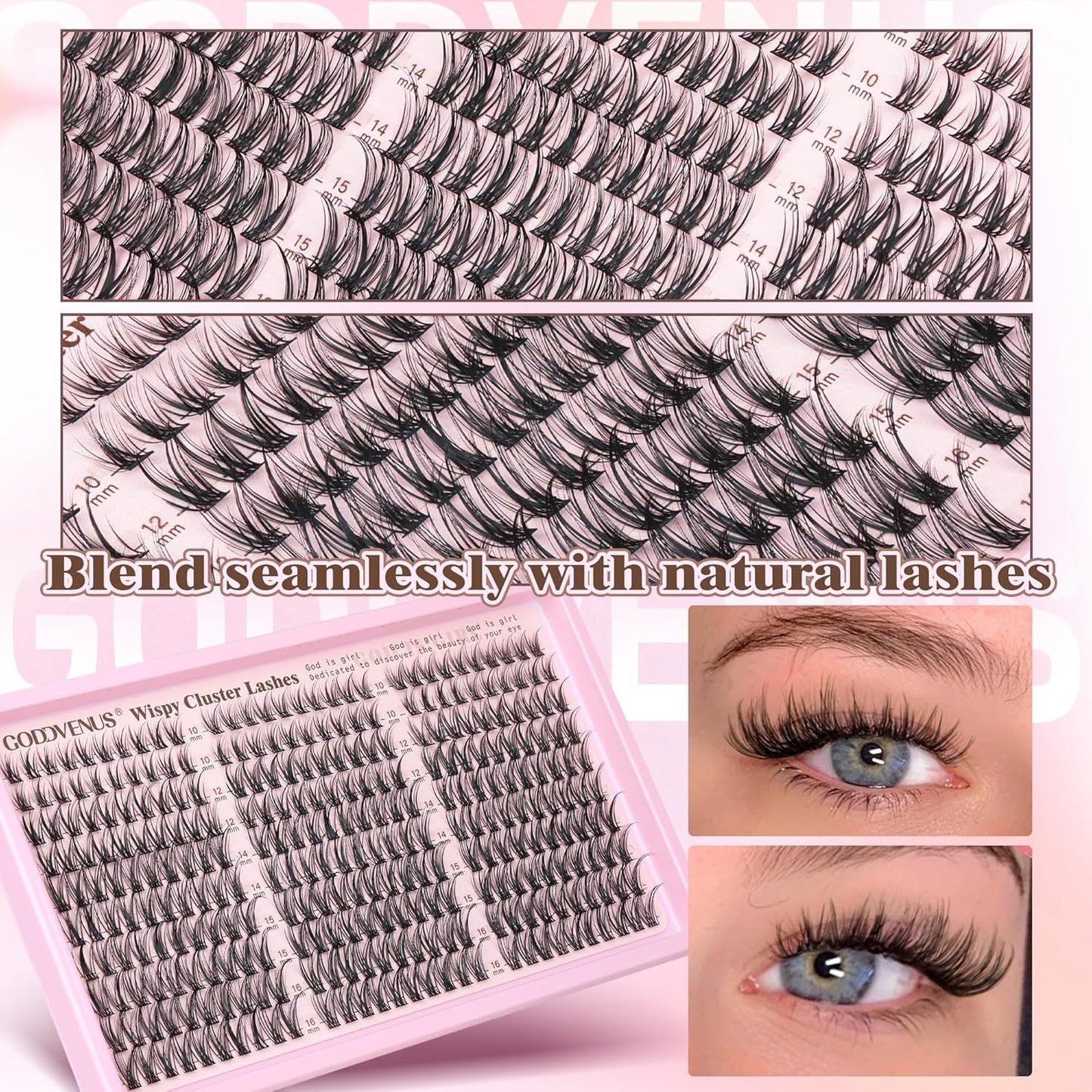 Eyelash Extensions Wispy Natural DIY C Curl Individual Lashes Clusters Black 10-16mm 300pcs