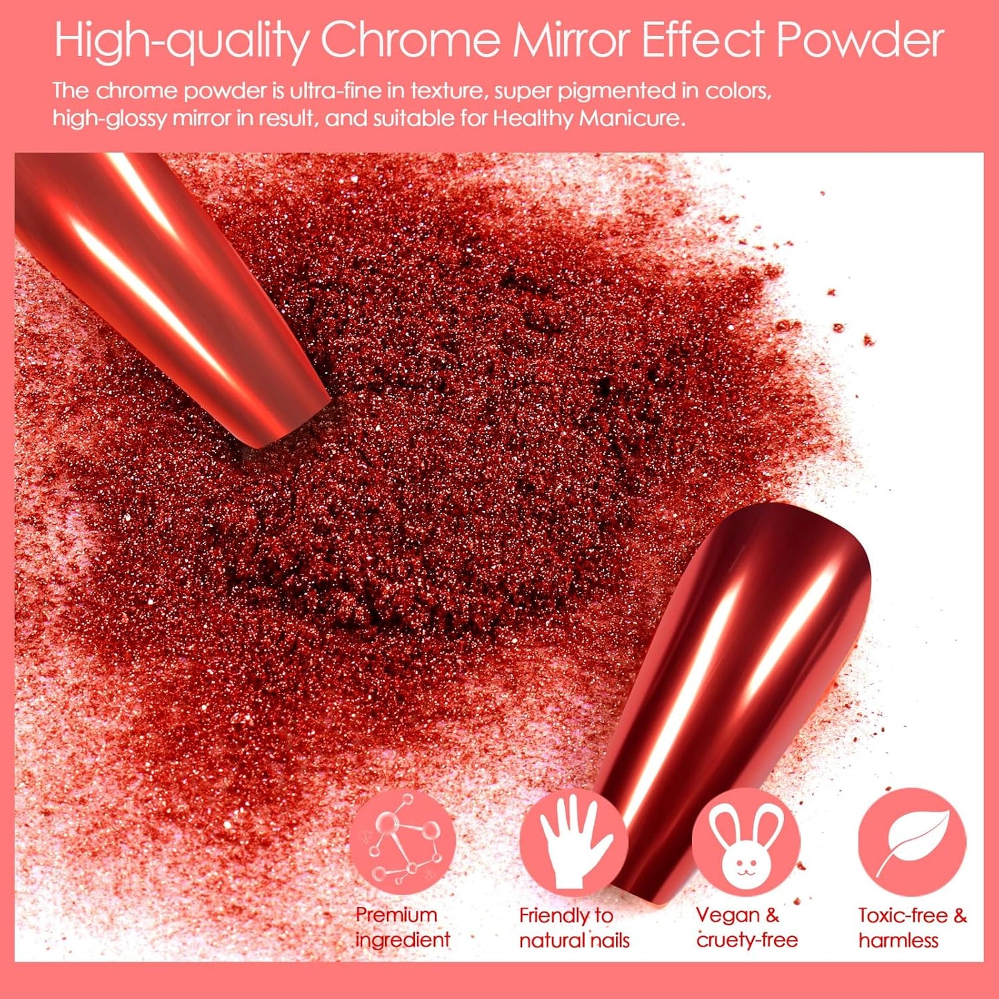 Allstarry Chrome Nail Powder 4 Colors Metallic Mirror Effect Powder Manicure Chrome Pigment Magic Glitter Dust Kit for Gel Polish Nail Art Decoration with 4 Sponge Sticks - Ruby Sapphire Series