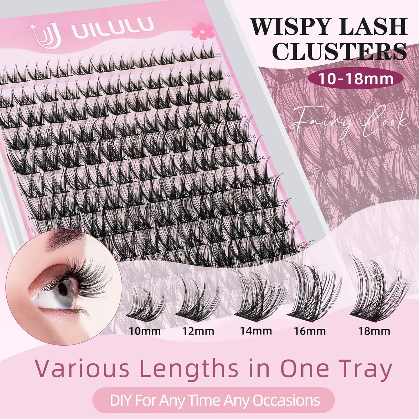 Lashes Clusters D Curl Fluffy Lash Clusters 0.07D 10-18 MIX 132 Eyelashes Individual Eyelashes Clusters DIY Lash Extensions at Home False Eyelash Wide Band Natural Eye Lash Clusters U23 Lash