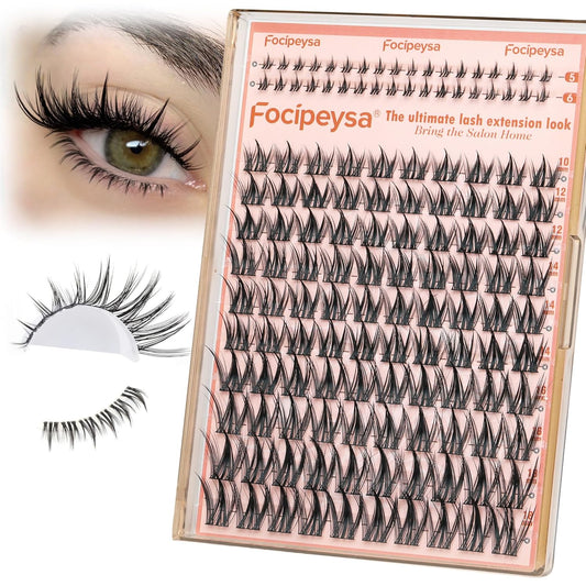 Focipeysa Natural Eyelash Clusters Spiky Lash Clusters 120 PCS Lashes Extensions with Bottom Lashes 8-16mm CD Curly Individual Lash Clusters Wispy DIY Lash Extension at Home
