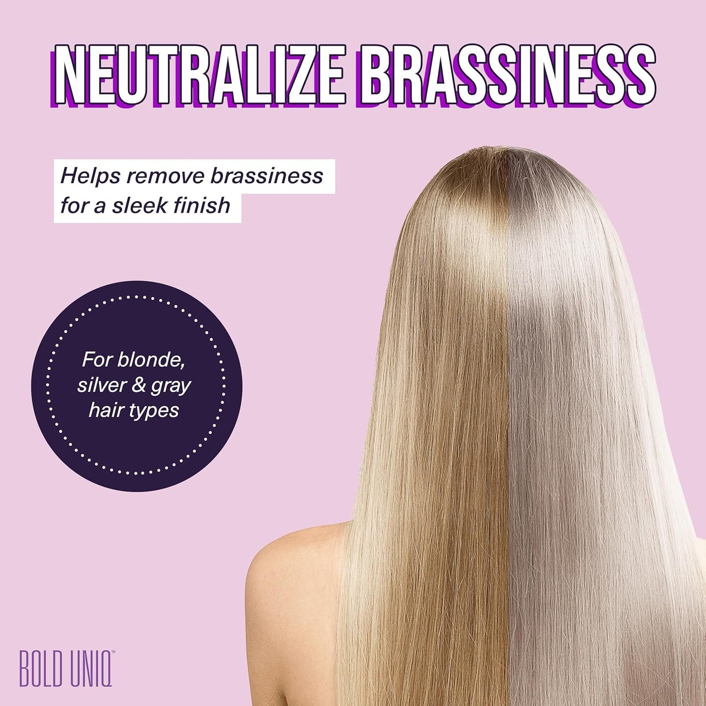 Bold Uniq Purple Hair Mask - Toner For Blonde, Platinum, Bleached, Silver, Gray, Ash & Brassy Hair - Remove Yellow Tones & Condition Dry, Damaged Hair - Cruelty Free & Vegan - 6.76oz