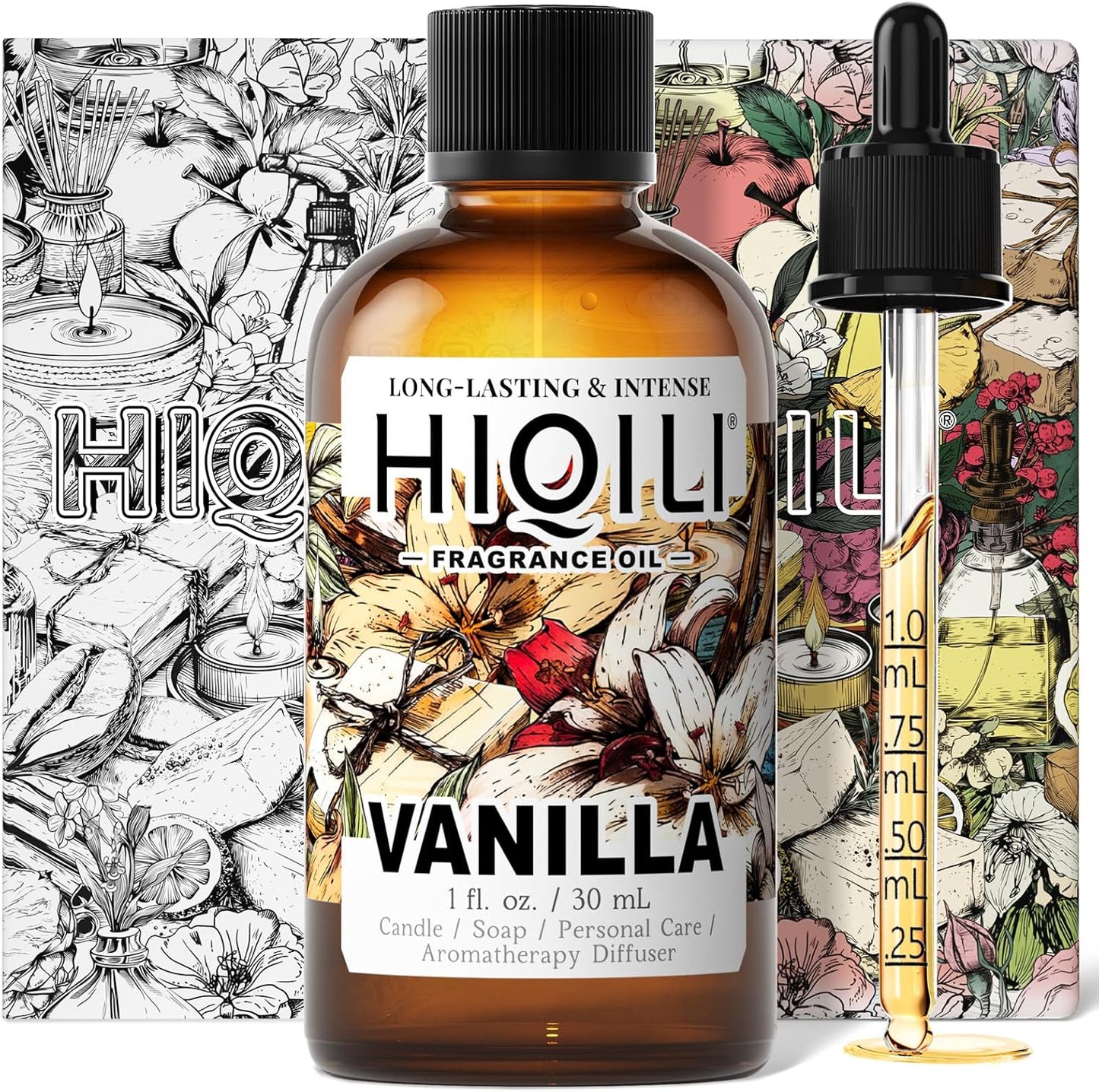 HIQILI Vanilla Fragrance Oil for Body Spray, Diffuser Use, Essential Oil for Candle, Soap, and Women Perfume Making - 1 Fl Oz