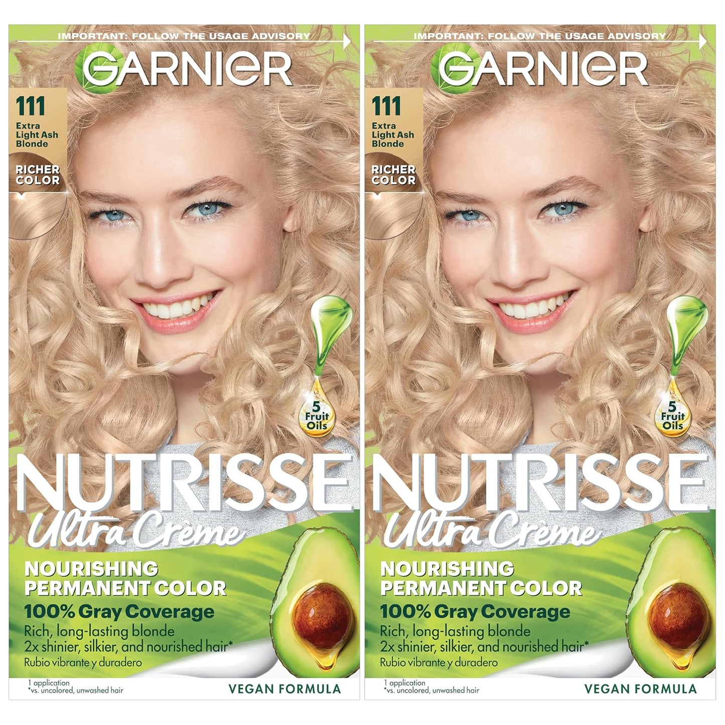 Garnier Hair Color Nutrisse Nourishing Creme, 111 Extra-Light Ash Blonde (White Chocolate) Permanent Hair Dye, 2 Count (Packaging May Vary)