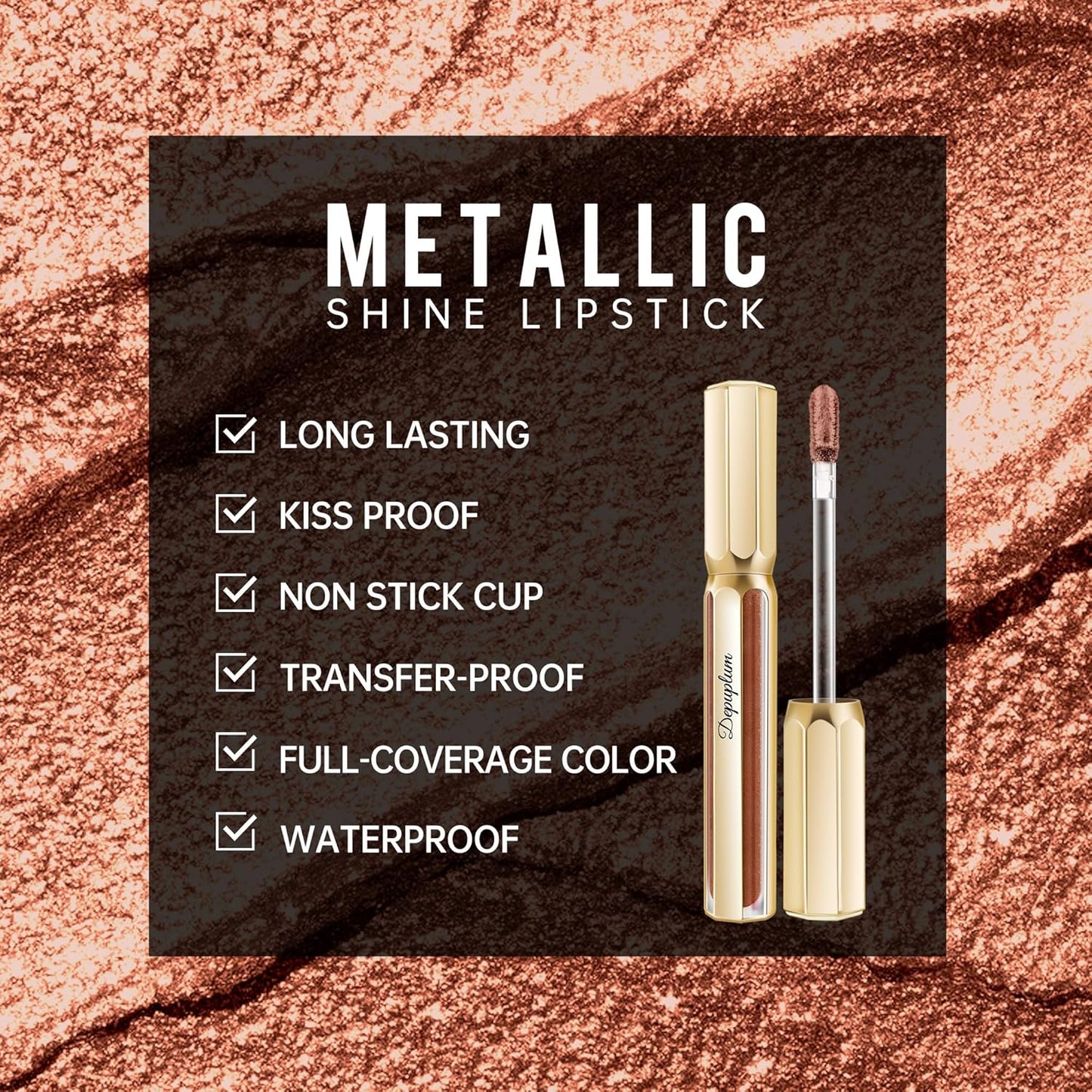 Brown Lipsticks for Women Metallic Lipstick Long Lasting Non Stick Cup Lip Gloss, Shimmer Lightweight Hydrating Full Coverage Lip Color, DP113 Pleasure