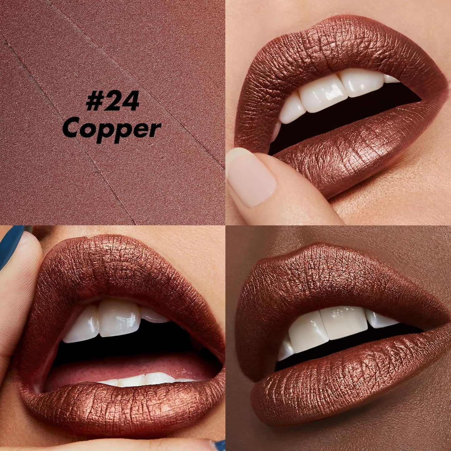 FOCALLURE Ultra Chic Metallic Lipstick,Rich Vitamin E Lip Crayon,Lightweight Shinning Color without Drying or Fading,Long Lasting Lips Makeup,#24 Copper