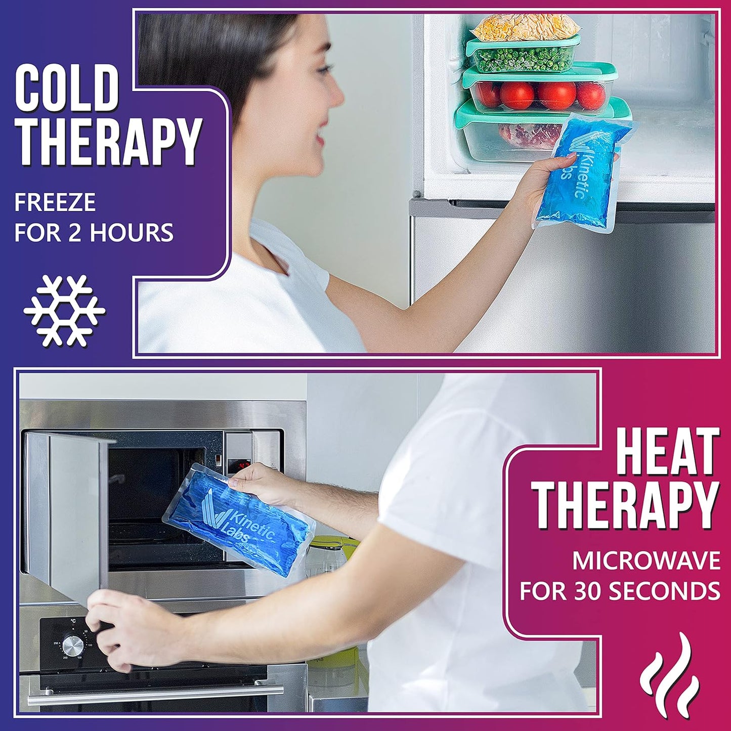 Ice Pack Wrap with Elastic Strap by Kinetic Labs - Hot Cold Gel Pack for Injuries - Reusable Ice Pack for Neck Foot Ankle Head Wrist Leg Shoulder Arm Thigh Knee Surgery (Regular)