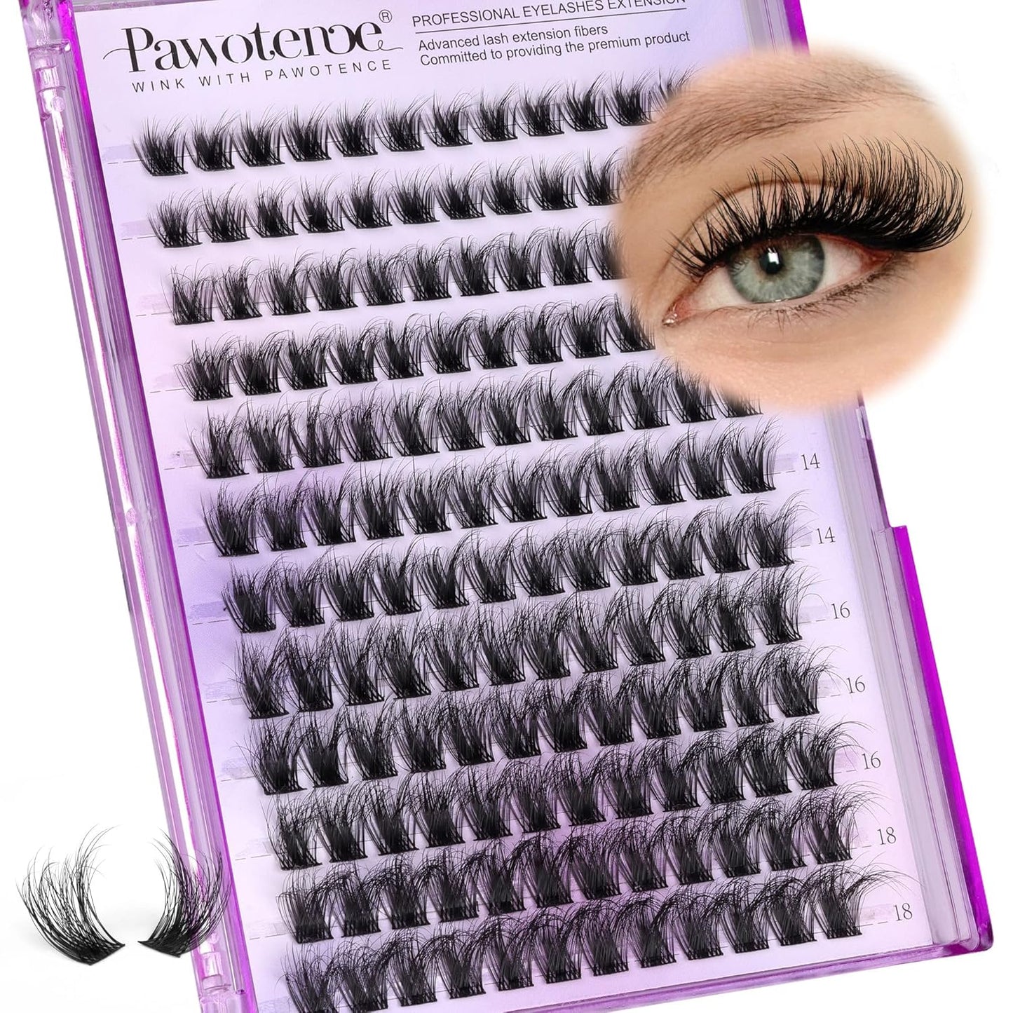 Pawotence Lash Clusters Wispy Eyelash Clusters 10-18mm Faux Mink Individual Lashes Extension DIY 144pcs False Eyelashes Full Cluster Eyelash Extensions