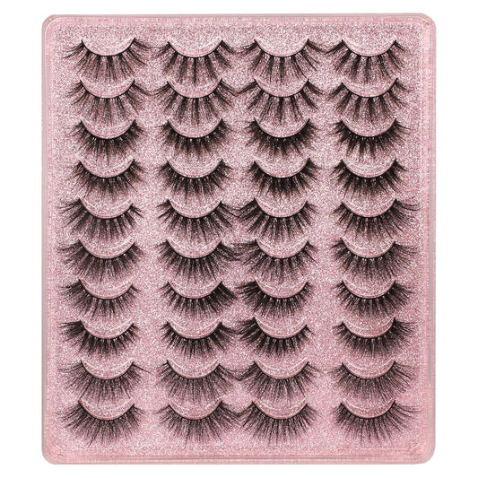 20 Pairs False Eyelashes 3D Faux Mink Lashes Natural Look Wispy Fake Eyelashes ALPHONSE 16-20MM Fluffier Volume Long Thick Lashes Pack 5 Styles Mixed