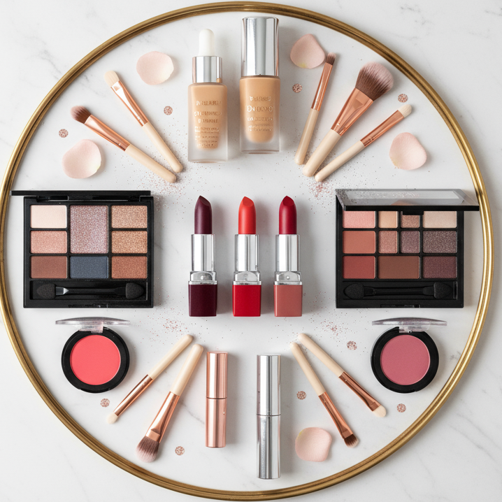 circle photo of makeup products, make it a real photo